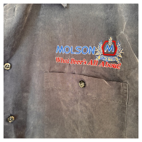 Cotton Reel Mens L/G Molson Beer Graphic Button Up Shirt silky feel - Picture 3 of 3